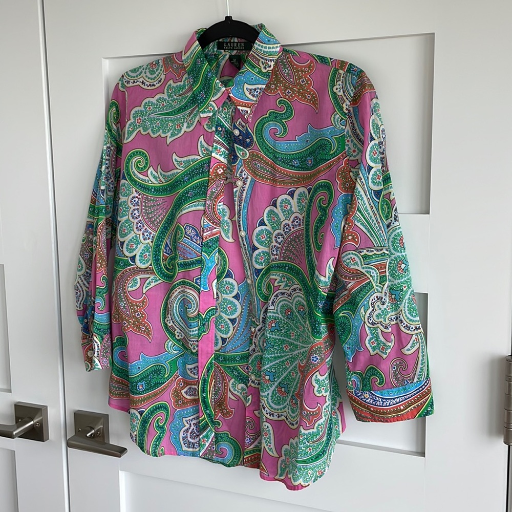 Ralph Lauren ladies button down paisley shirt, size medium.